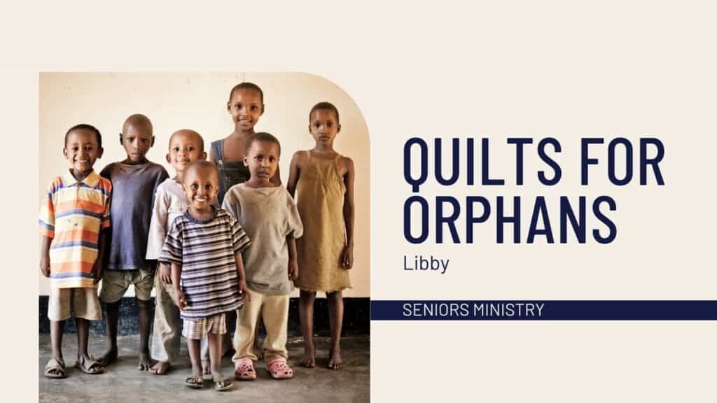 Quilts for orphans. Libby. Seniors Ministry. Photo of a gropu of orphaned children looking shabby. Torn tops and now shoes.