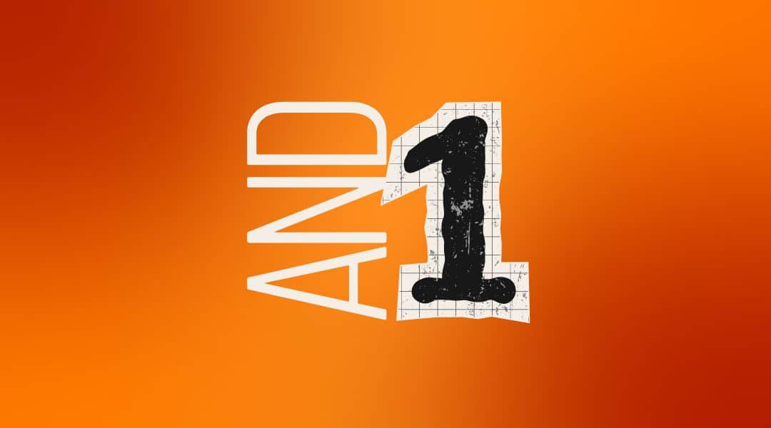 Orange background box. White text that says AND. Number 1 icon.