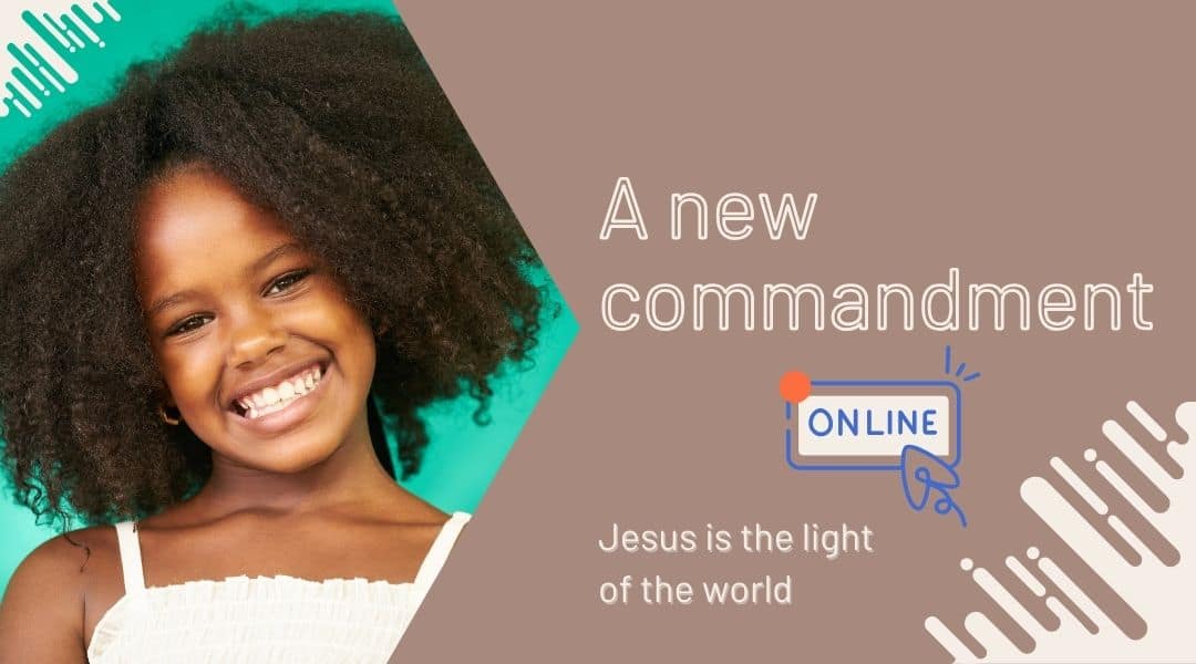 Young girl wearing a white dress and thick black hair smiling. A new commandment. Online.