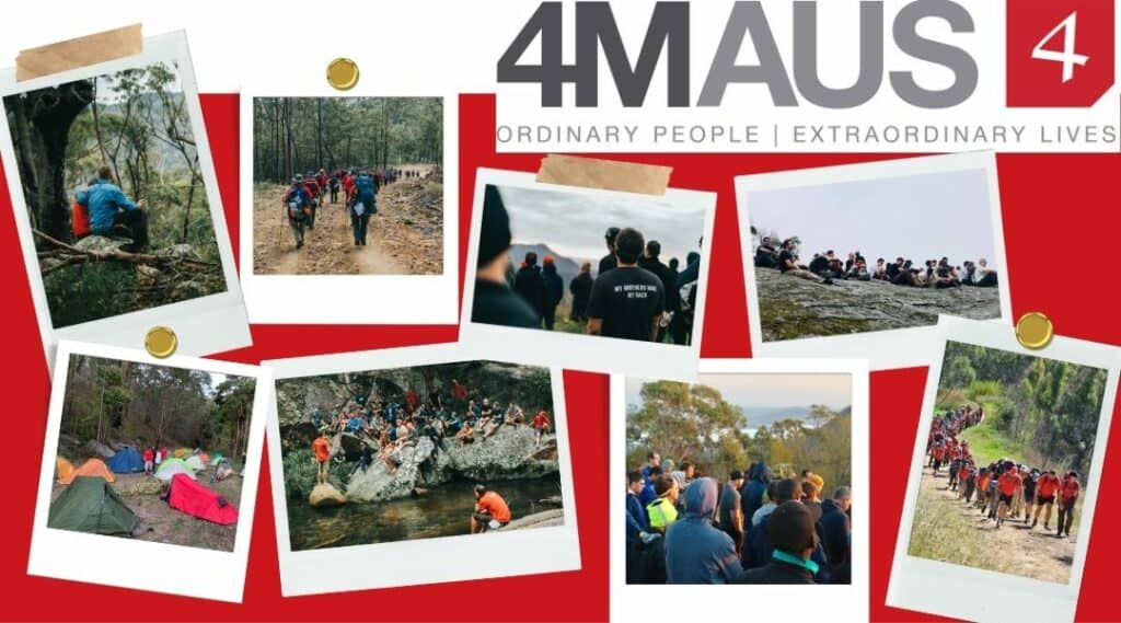 4MAUS. Ordinary people. Extraordinary lives. Photos of men hiking, camping, with tents.