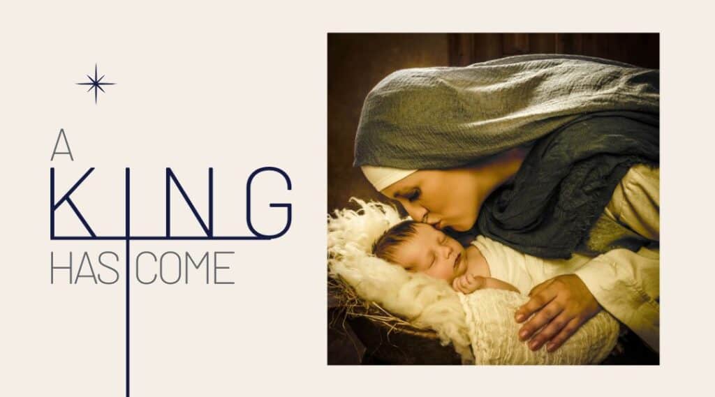 Image of Mary kissing baby Jesus.