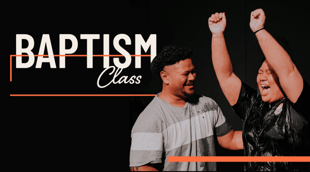 Image of a couple in their late twenties. The lady has her hands in the air with a huge smile on her face with the man looking at her with such joy after getting baptised.