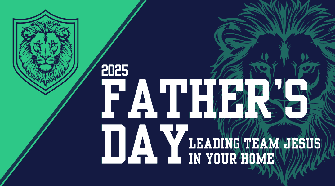 Image of a banner. Line drawing of a lions face close up. Blue background with green top left corner. Title is Team Jesus.