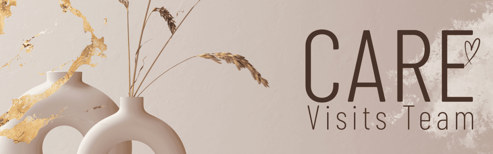 Image of two vases stone colour with dried flowers on a neautral background with title, Care Visits Team.