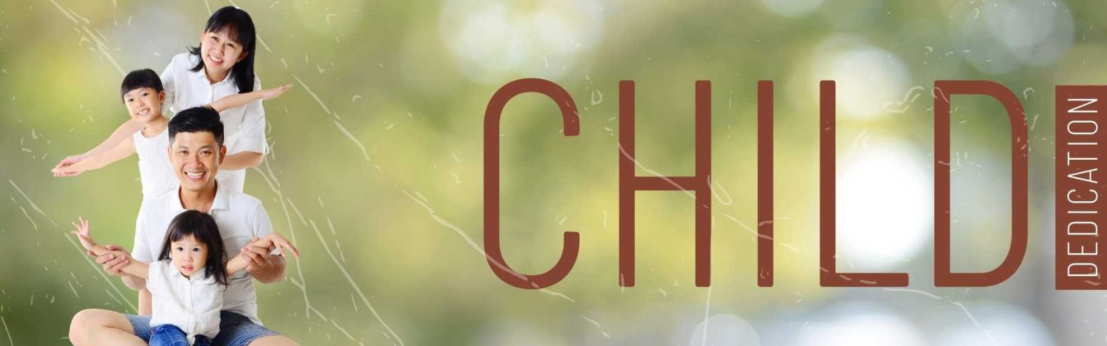 Image of an asian family wearing white tops and looking happy