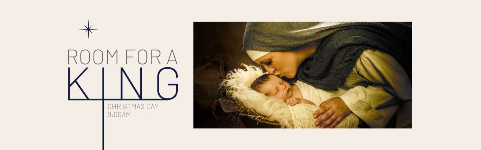 Image of Mary leaning over kissing baby Jesus lying in a manger bed.