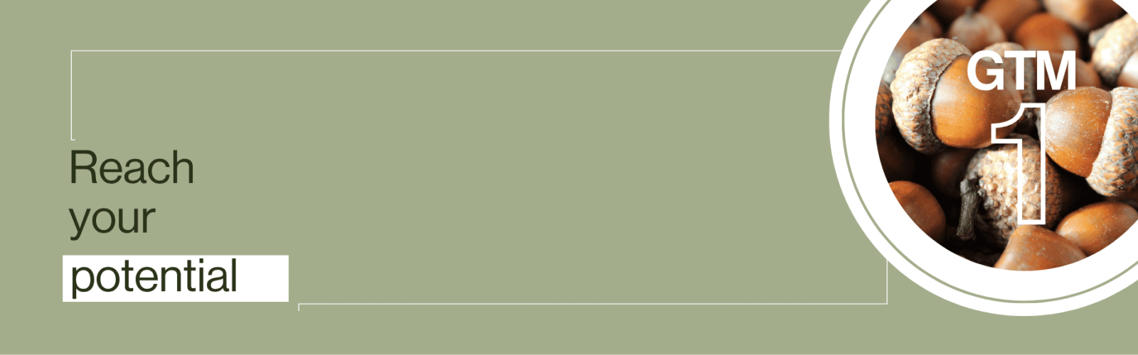 Green background with acorn seedlings in a circle. Title GTM 1. Reach your potential.