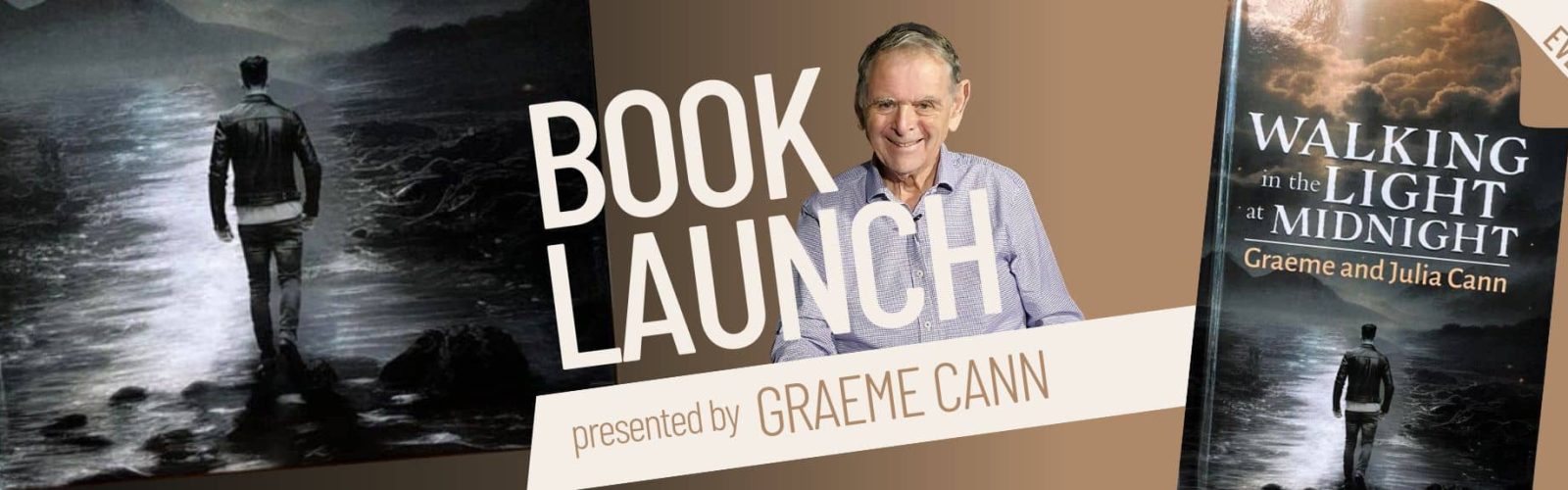 Image of Graeme Cann with his book, Walking in the light at midnight.