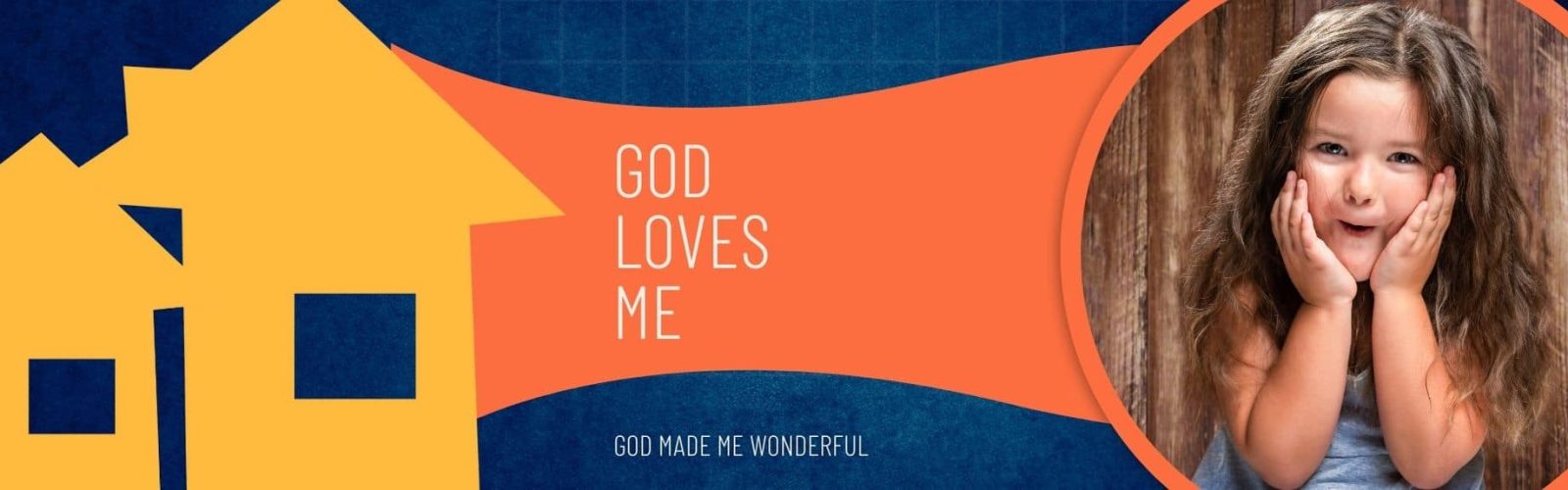 God loves me. Four year old girl with long hair wearing a blue top.