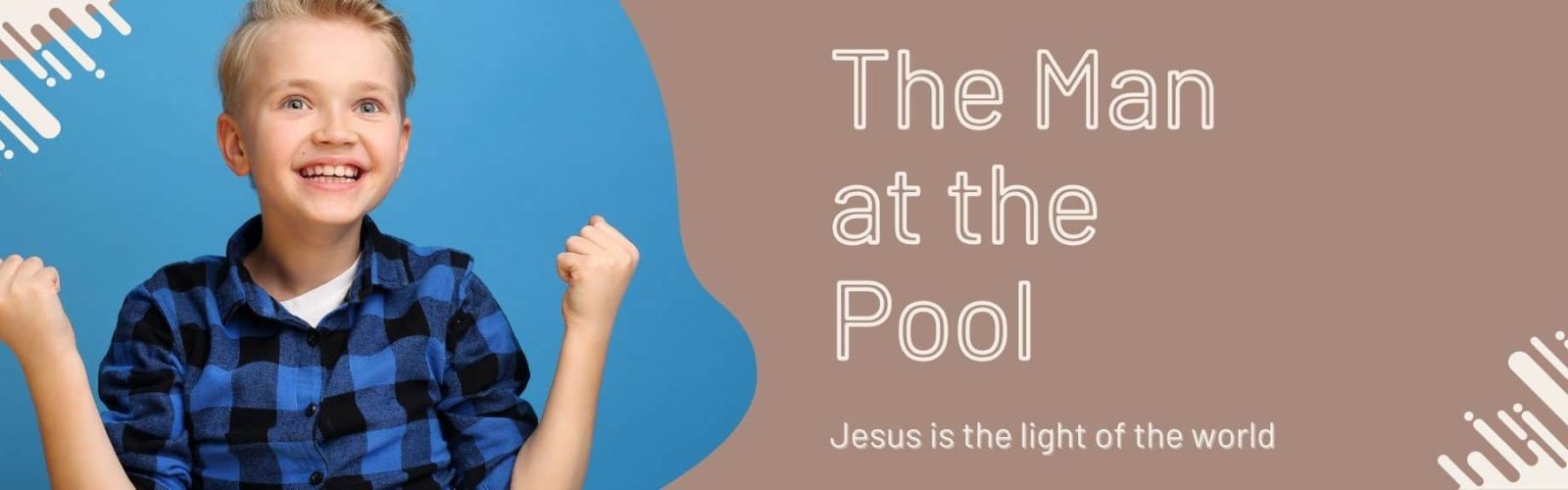 Young boy about five years old wearing a blue and black flannel smiling. The man at the pool.