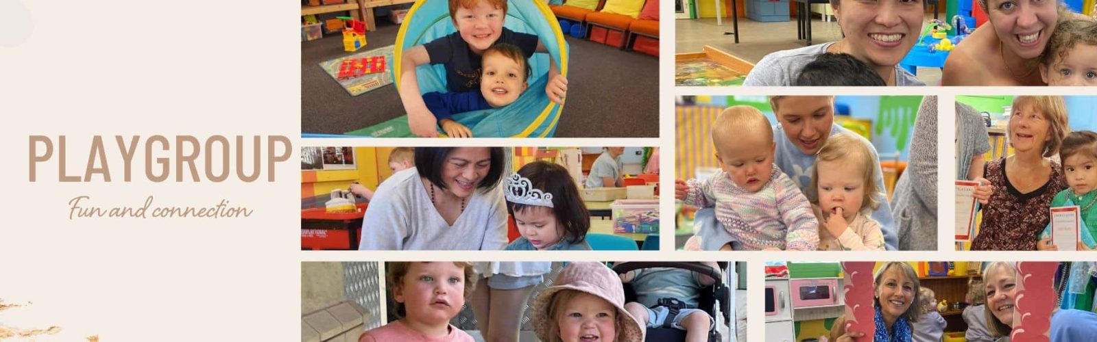 Image of playgroup participants. Mums with kids. Helpers with kids. Happy faces. Playgroup. Fun and connection.