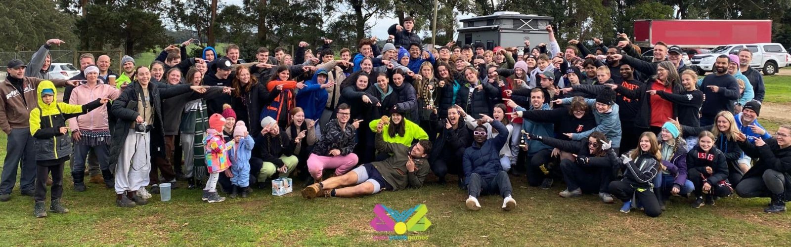 State Youth Games. Photo of a large group of youth, young adults and volunteers at the camp.