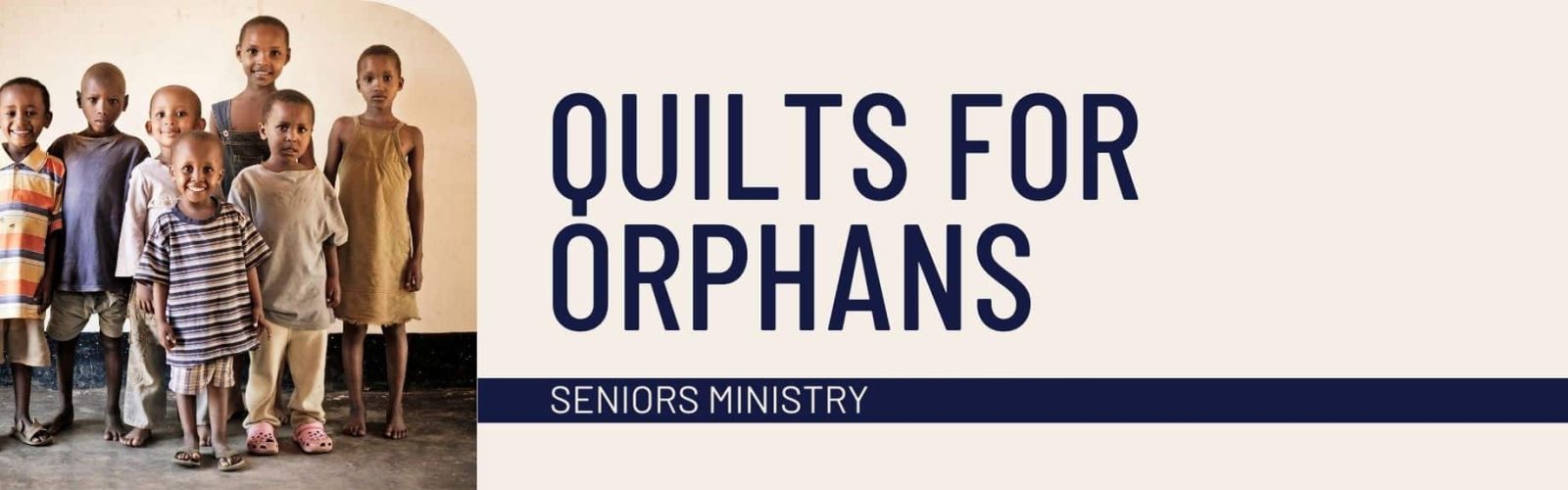 Quilts for orphans. Senors Ministry. Seven young chilren wearing dirty old clothes.