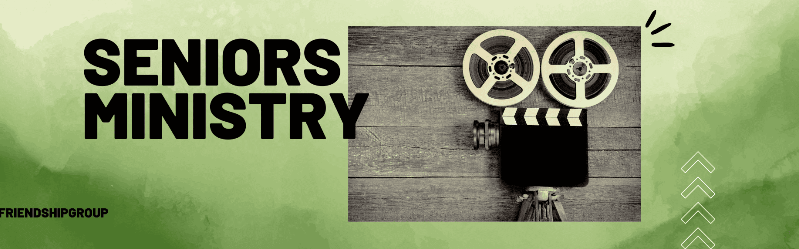 Old fashioned video recorder with film. Title: Seniors Ministry.