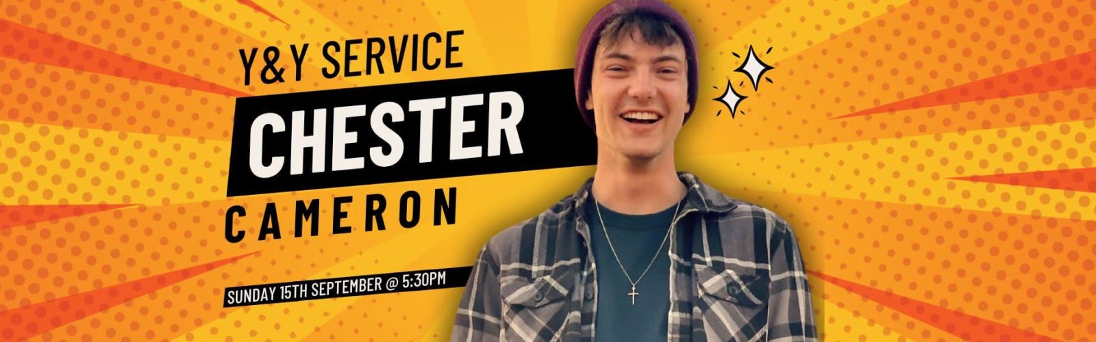 Chester Cameron. Young adult wearing a flannel shirt and beannie.